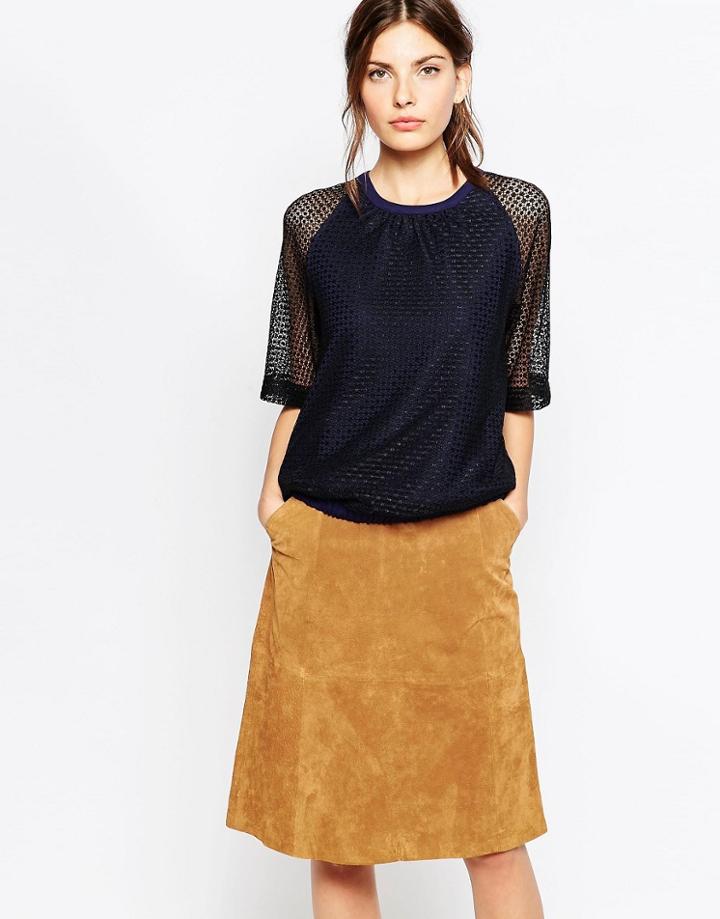 See By Chloe Jersey And Lace Mix Top - Blue
