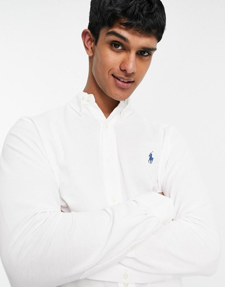 Polo Ralph Lauren Pique Shirt Slim Fit Button Down Player Logo In White