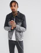 Liquor N Poker Black Gray Ombre Denim Jacket - Black