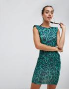 Asos Mini Dress With Low Back And Shoulder Pads In Animal Print - Multi