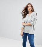 Asos Curve Sweater With V Neck In Wool Mix - Gray