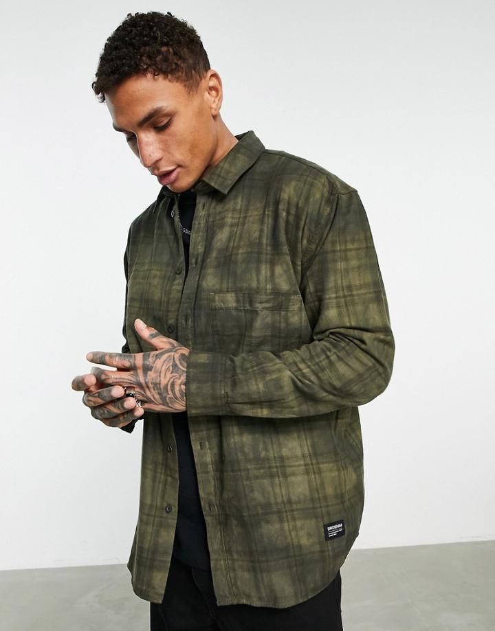 Dr Denim Tie Dye Checked Shirt In Green