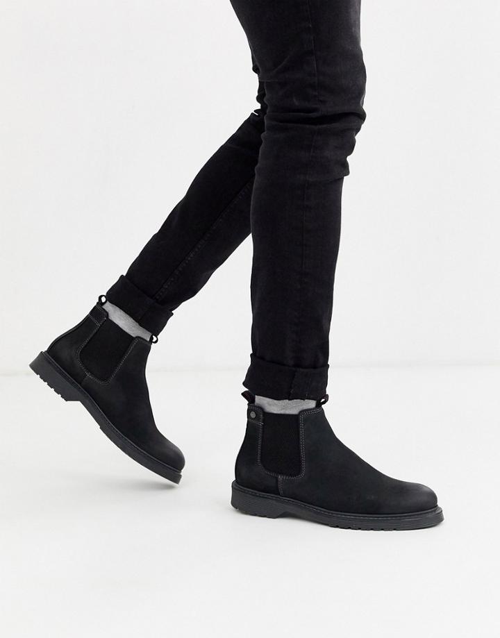 Jack & Jones Leather Chelsea Boot In Black
