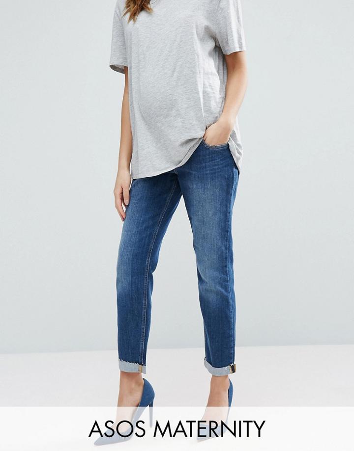 Asos Maternity Kimmi Boyfriend Jeans In Roxy Wash With Over The Bump Waistband - Blue
