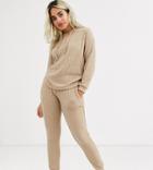 New Look Petite Lounge Ribbed Coord Sweatpants In Camel-beige
