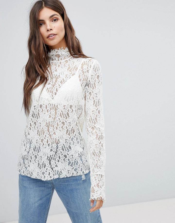 See U Soon Lace Top With High Neck - Cream