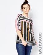 Asos Curve Boxy T-shirt In Block Stripe - Multi