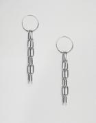Asos Design Earrings With Open Link Chain Strands In Silver - Silver