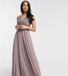 Asos Design Petite Linear Embellished Bodice Maxi Dress With Tulle Skirt In Dusty Purple-blues