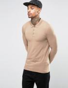 Asos Extreme Muscle Long Sleeve Polo In Tan - Brown