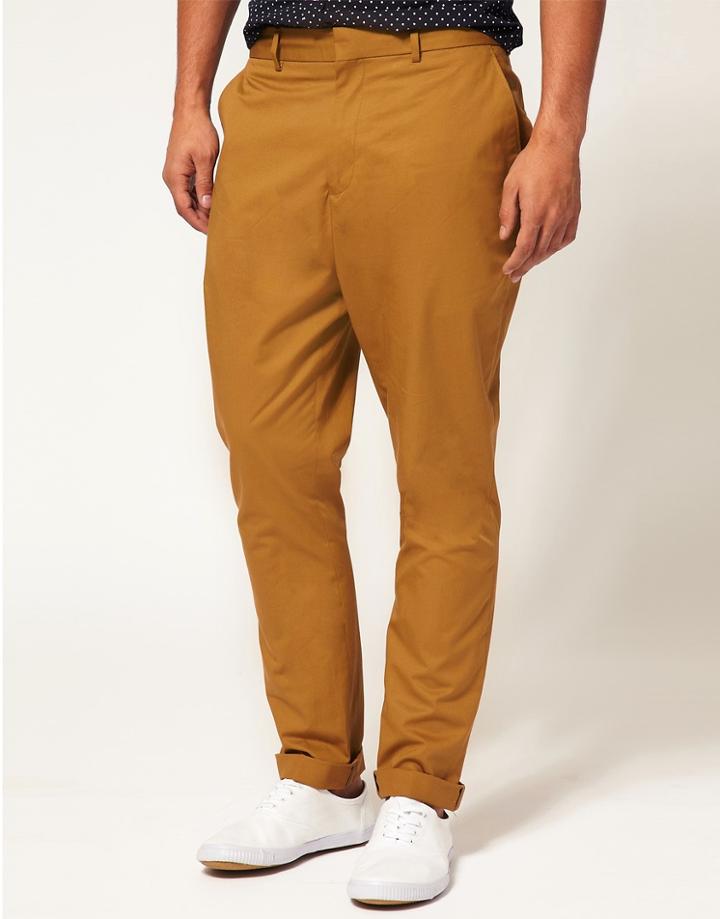 Asos Carrot Fit Tobacco Pants - Brown