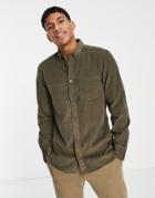 French Connection Long Sleeve Cord Shirt In Khaki-green