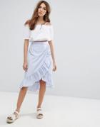 Miss Selfridge Ruffle Tie Waist Midi Skirt - Blue