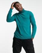 Asos Design Knitted Cotton Roll Neck Sweater In Teal-green