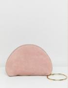 Asos Design Suede Half Moon Clutch With Wristlet Ring Detail - Pink