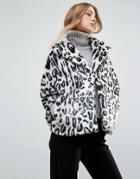 Helene Berman Faux Fur Leopard Print Collared Revere Coat - Multi