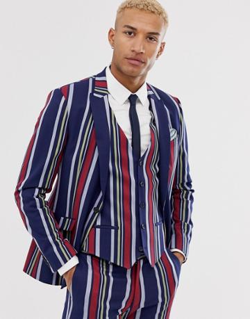 Lockstock Skinny Suit Jacket In Bold Stripe - Navy