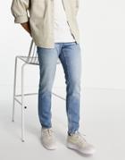 Asos Design Slim Jeans In Dirty Mid Wash Blue-blues
