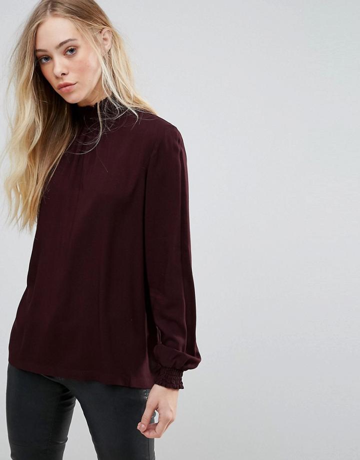 B.young Printed High Neck Blouse - Red