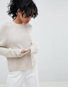 Asos Design Fluffy Sweater In Rib - Beige