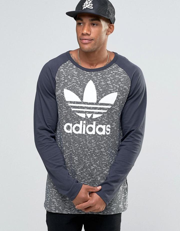 Adidas Originals Mix Logo Long Sleeve T-shirt In Gray Ay8359 - Gray