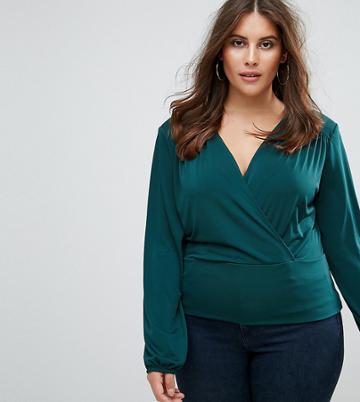 John Zack Plus Wrap Front Blouse - Green