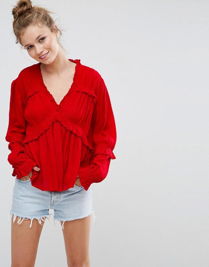 Asos Casual Blouse In Crinkle - Red