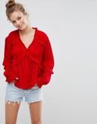Asos Casual Blouse In Crinkle - Red