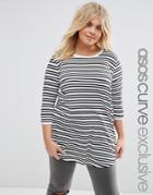 Asos Curve T-shirt In Mixed Stripe With Dip Back - Multi