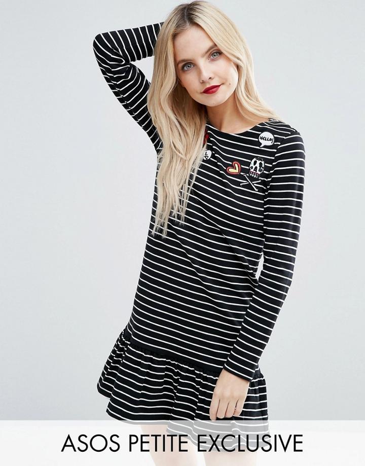 Asos Petite Stripe Dress With Badges - Multi