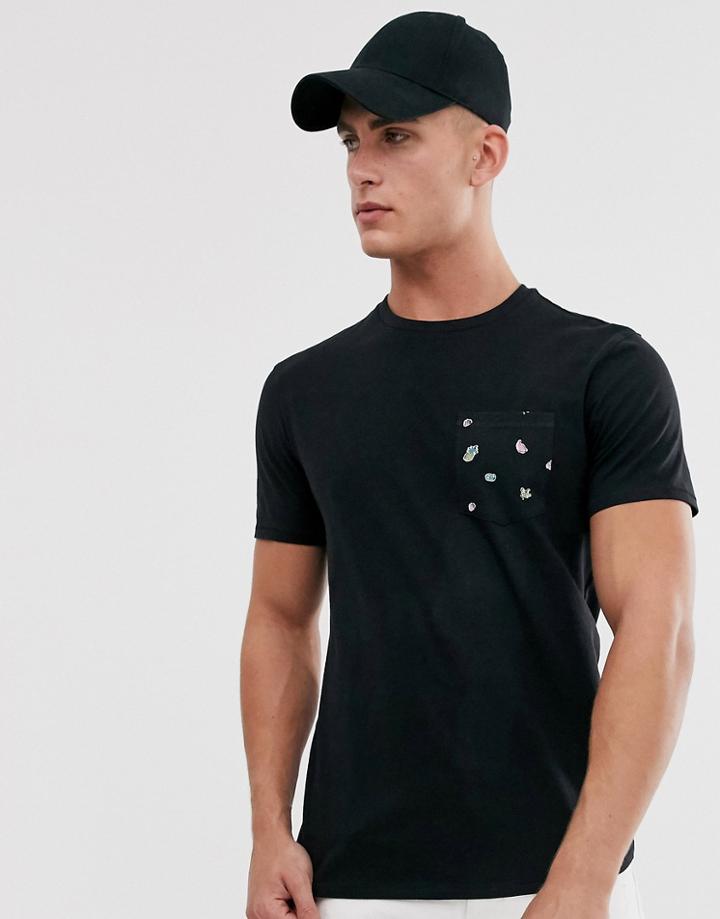 Threadbare Tropical Pocket T-shirt In Black
