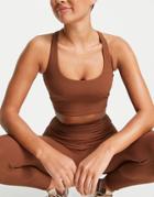 South Beach Ribbed Square Neck Longline Crop Top In Chocolate Brown