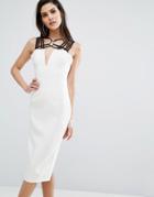 The 8th Sign Neck Detail Contrast Midi Dress - White