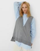 Stradivarius Oversized V-neck Knitted Vest In Light Gray-grey