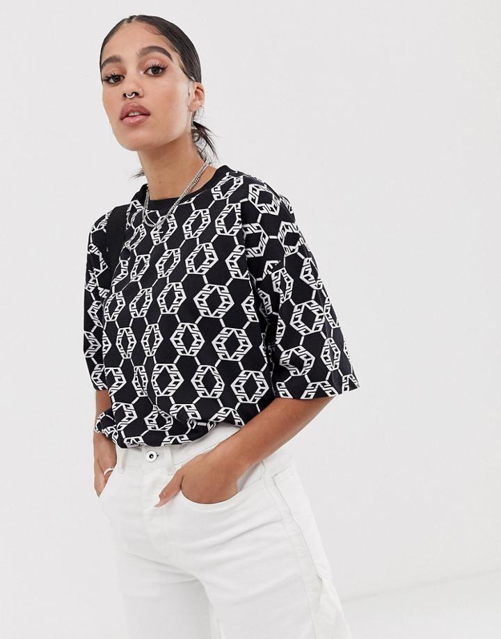 Asos Design Oversized T-shirt In Monogram Print-black