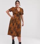 Asos Design Curve Animal Print Midi Tea Dress-multi