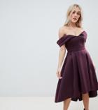 Asos Petite Bardot Cold Shoulder Dip Back Midi Prom Dress - Purple