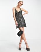 Asos Design Mini Cami Dress In Fluffy Black Sequin