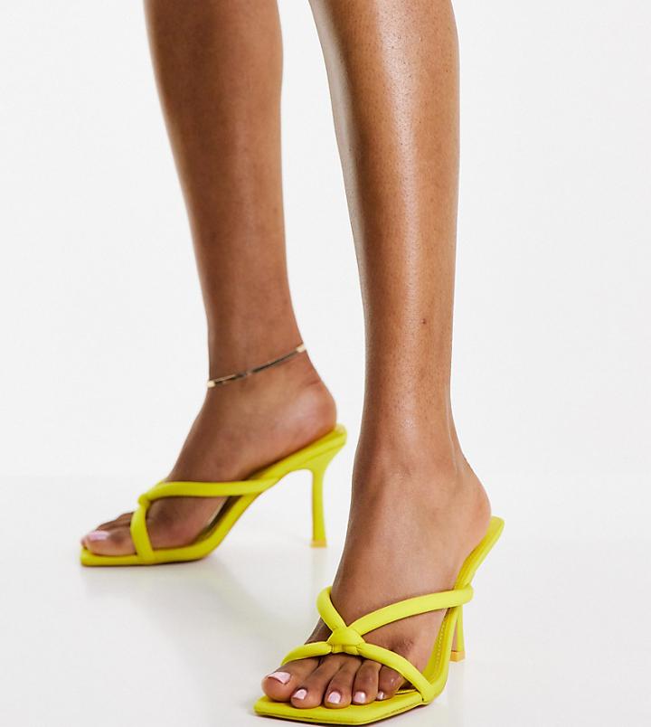 Public Desire Wide Fit Thalia Barely There Knot Mid Heel Sandals In Yellow