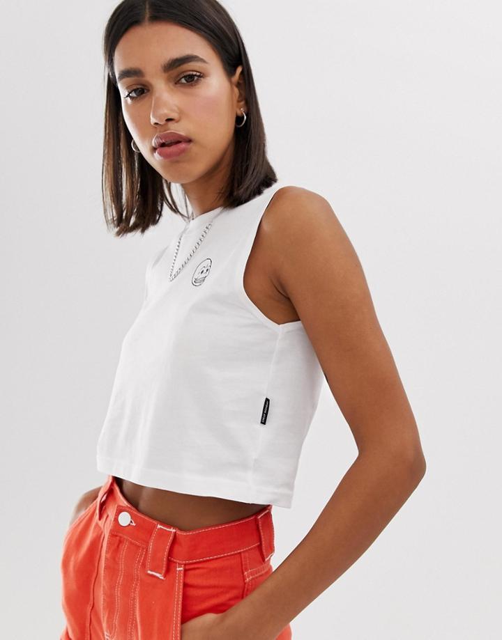 Cheap Monday Shield Cropped Tank Tank With Tiny Skull Logo - White