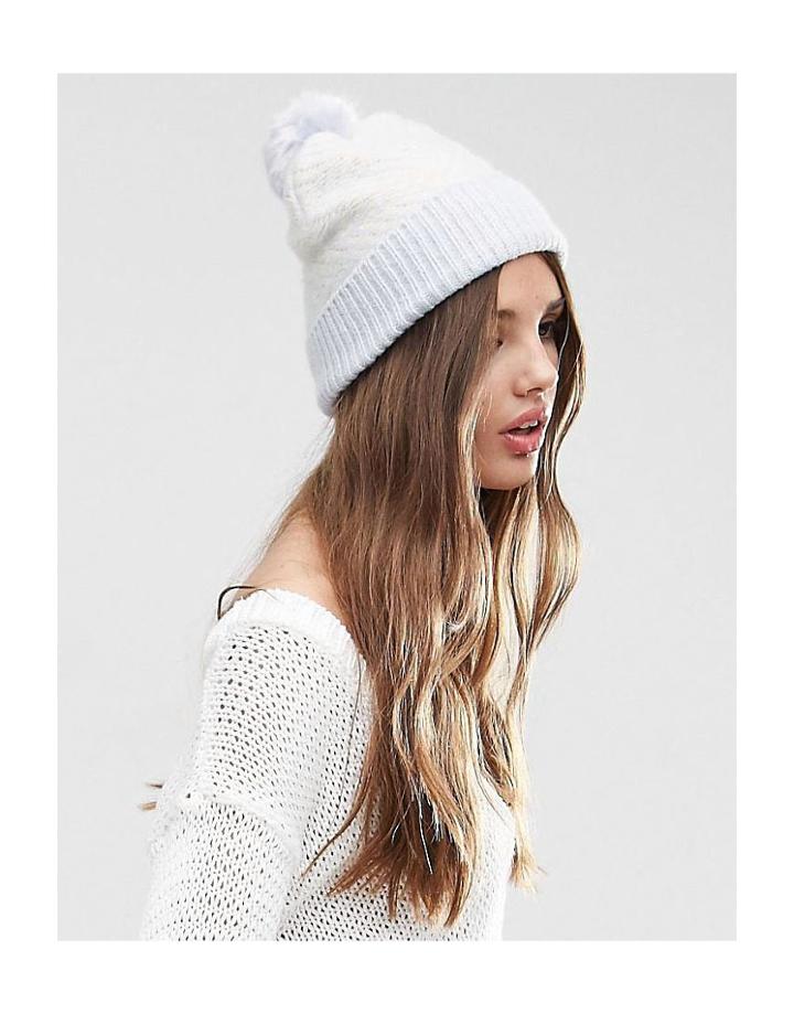 Asos Reverse Jacquard Faux Fur Pom Beanie - Multi