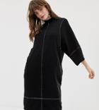Monki High Neck Midi Dress With Contrast Stitching In Black