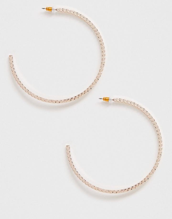Asos Design Hoop Earrings With Engraved Rope Detail In Rose Gold Tone - Copper