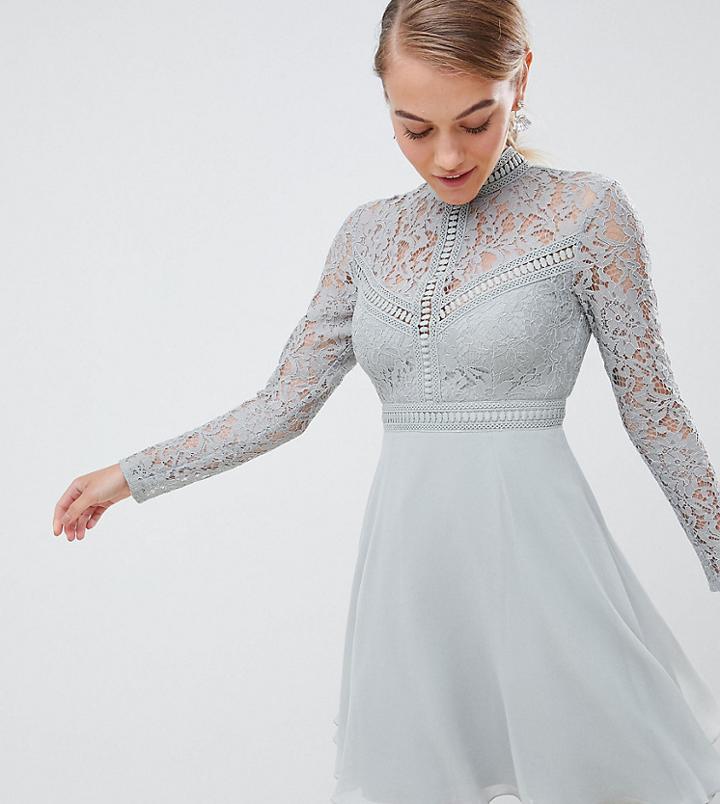 Little Mistress Petite Lace Top Full Mini Prom Dress-green