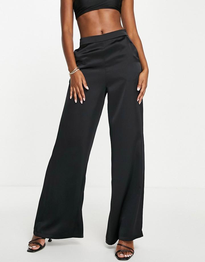 Asos Design Satin Wide Leg Pants In Black