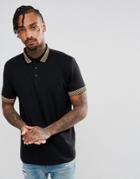 Asos Relaxed Polo With Checker Detail - Black
