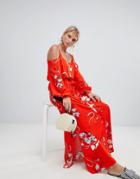 Y.a.s Floral Printed Cold Shoulder Midaxi Dress - Multi