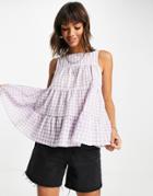 Asos Design Cotton Smock Tank Top In Lilac Gingham-purple