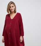 Asos Design Maternity Button Through Trapeze Mini Dress - Red