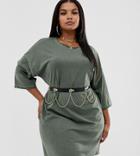 Asos Design Curve Skinny Gold Hanging Chain Waist And Hip Belt - Black